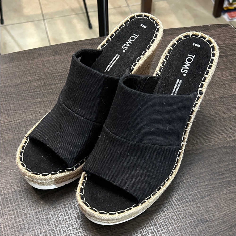TOMS Black Espadrille Wedge Sandals